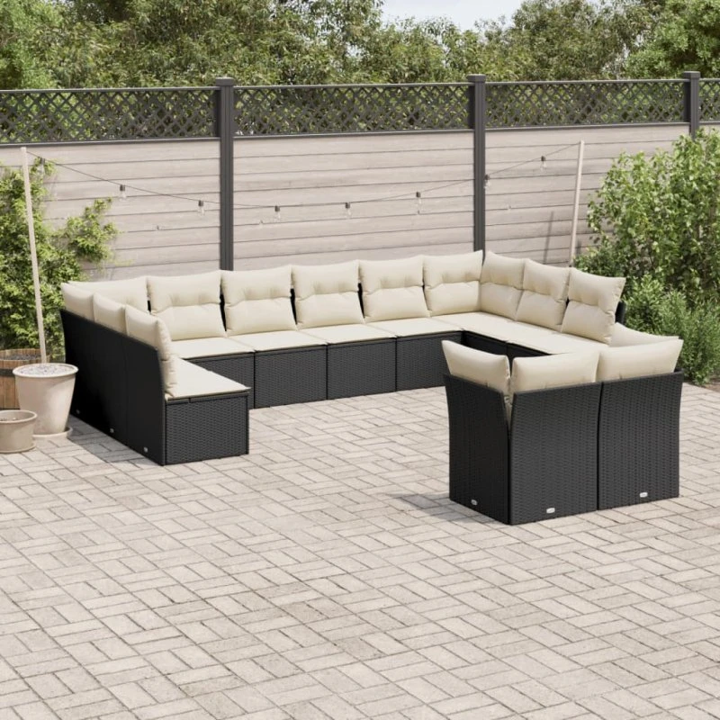 Sofasæt til haven 12 dele i sort polyrattan med hynder