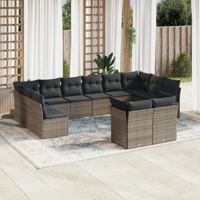 Sofasæt til haven 12 dele i grå polyrattan