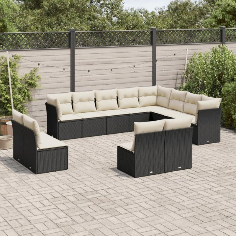 Sofasæt til haven 12 dele i sort polyrattan