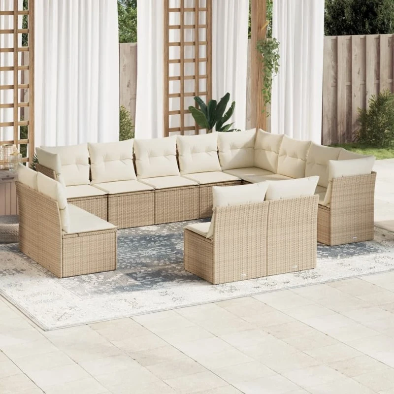 Sofasæt til haven 12 dele i polyrattan med hynder - Beige