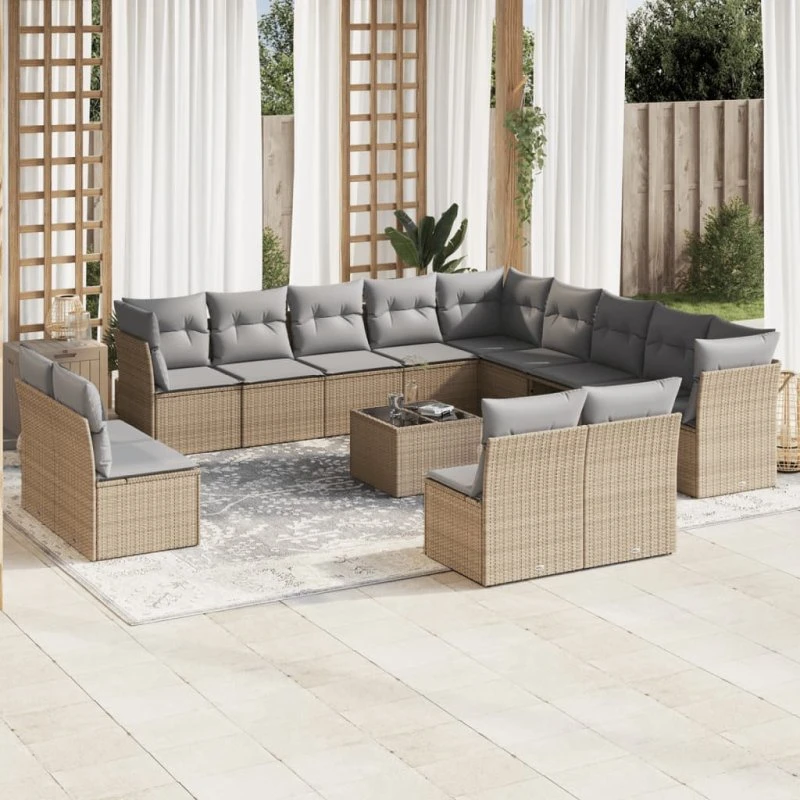 Sofasæt til haven 14 dele i polyrattan med hynder, beige