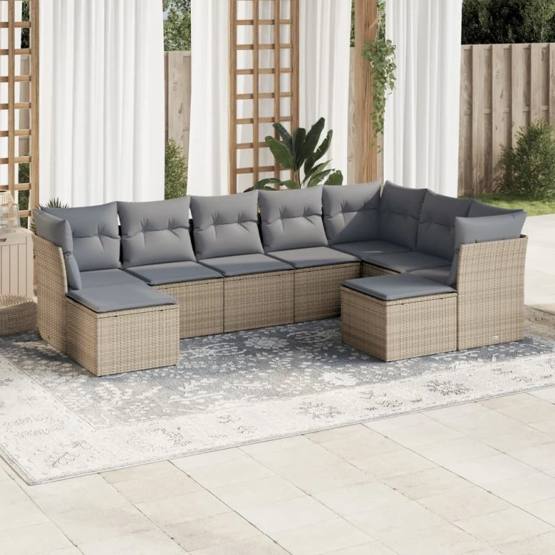 Sofasæt til haven 9 dele i polyrattan beige