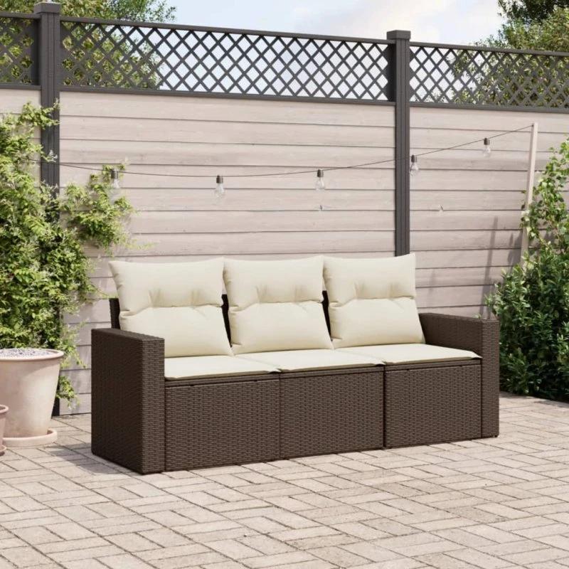 Havesofasæt 3 dele i polyrattan med hynder, brun
