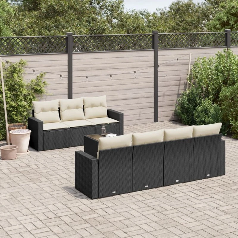 Sofasæt til haven 8 dele i sort polyrattan med hynder