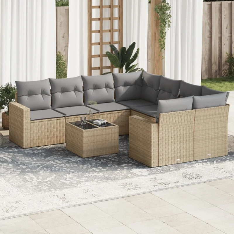 Sofasæt til haven 9 dele i polyrattan beige