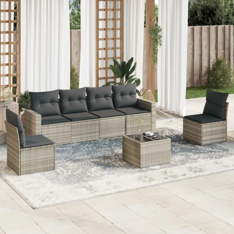 Sofasæt til haven 7 dele i polyrattan - lysegrå