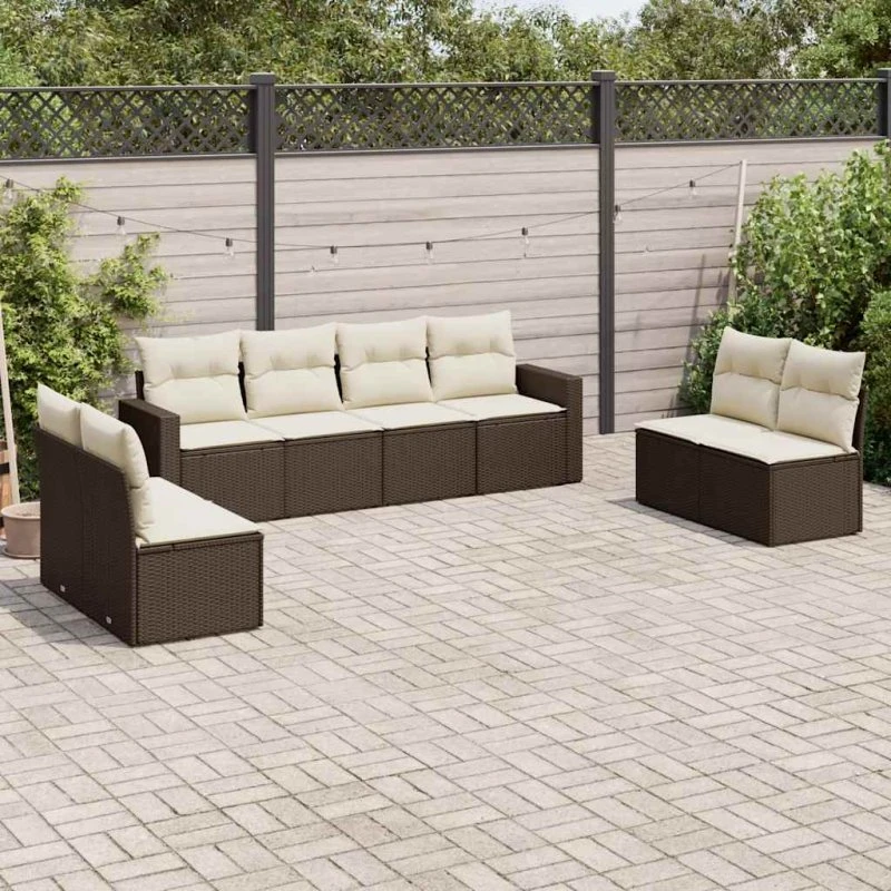 Sofasæt til haven 8 dele i brun polyrattan med hynder