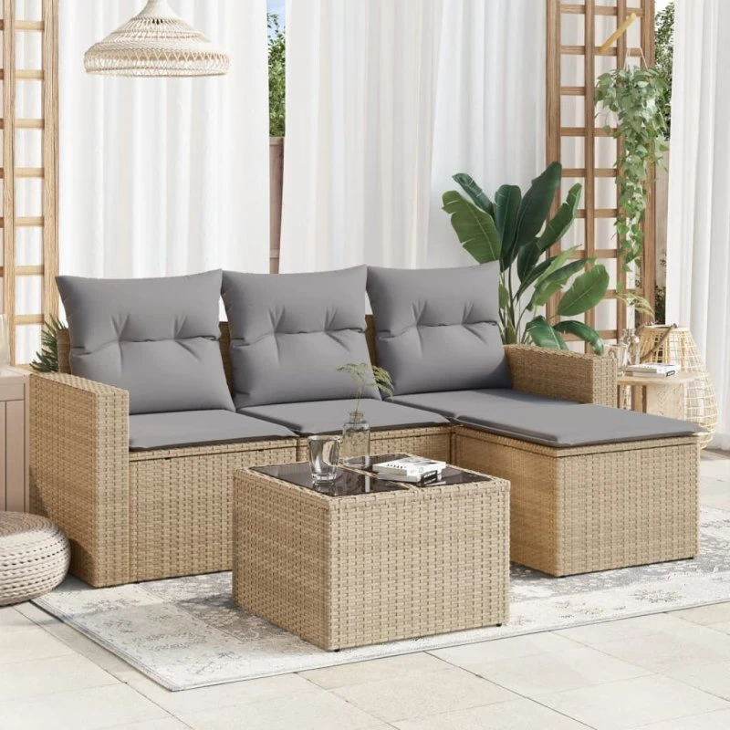 Sofasæt til haven 5 dele i polyrattan - beige