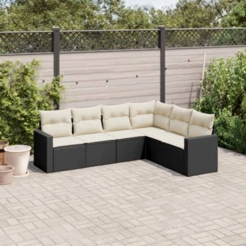 Sofasæt til haven 6 dele i sort polyrattan med hynder