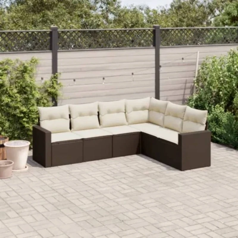 Havesofasæt 6 dele i brun polyrattan med hynder
