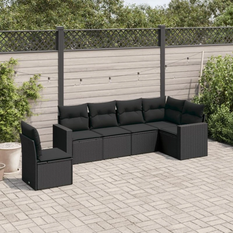 Sofasæt til haven 6 dele i polyrattan - sort