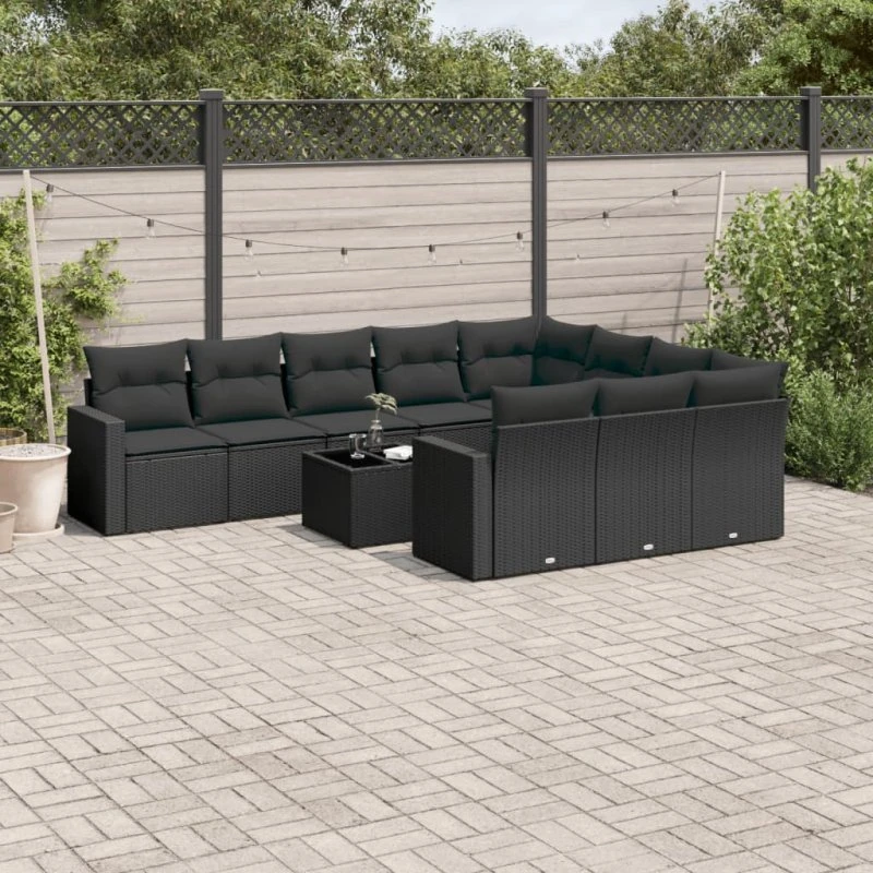Sofasæt til haven 11 dele i polyrattan - sort