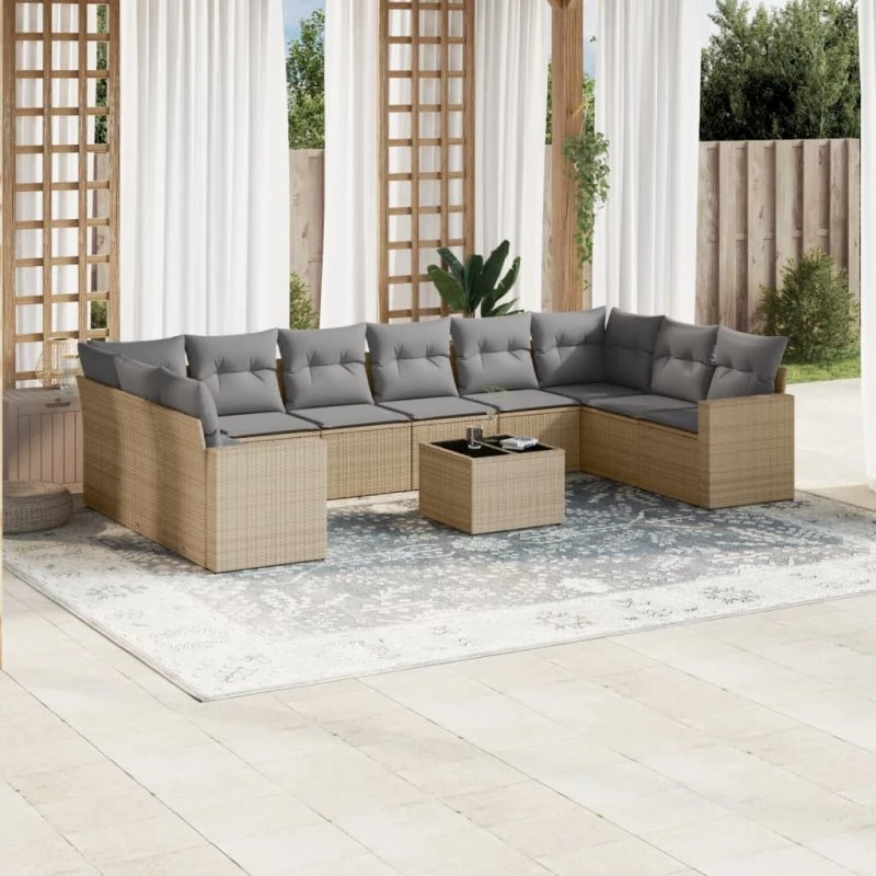 Sofasæt til haven 11 dele i beige polyrattan