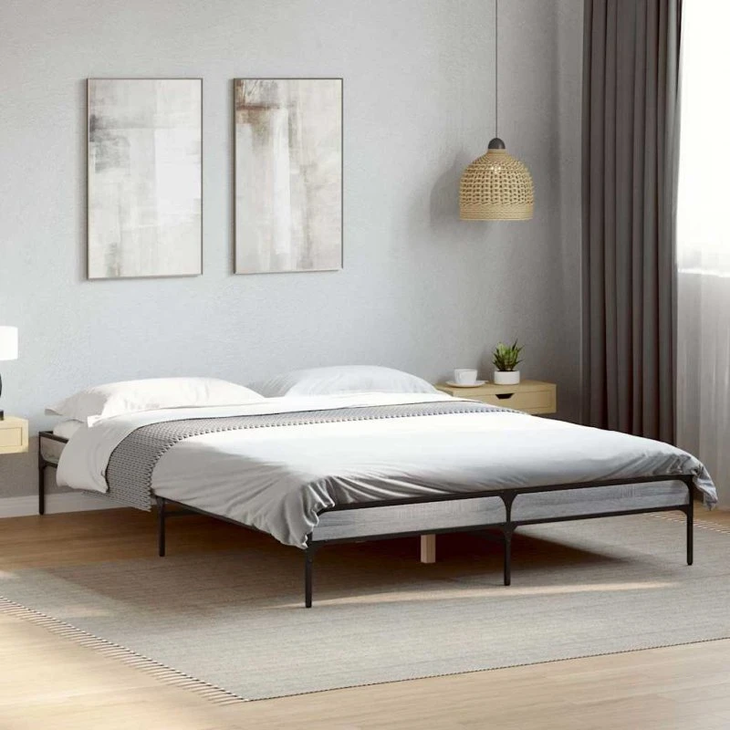 Sengestel 120x190 cm i grå sonoma-eg – træ & metal