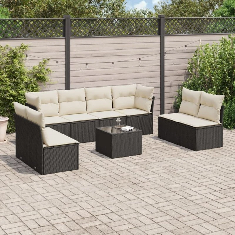 Sofasæt til haven 9 dele i polyrattan - sort