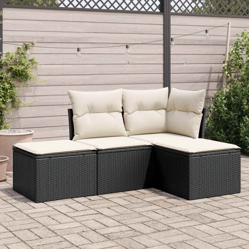 Sofasæt til haven 4 dele i sort polyrattan med hynder