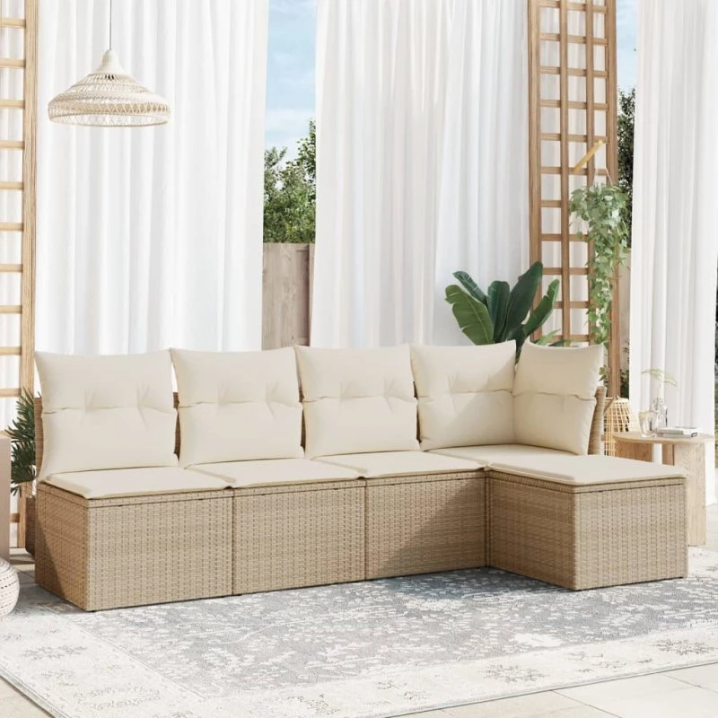 Sofasæt til haven 5 dele i polyrattan - beige