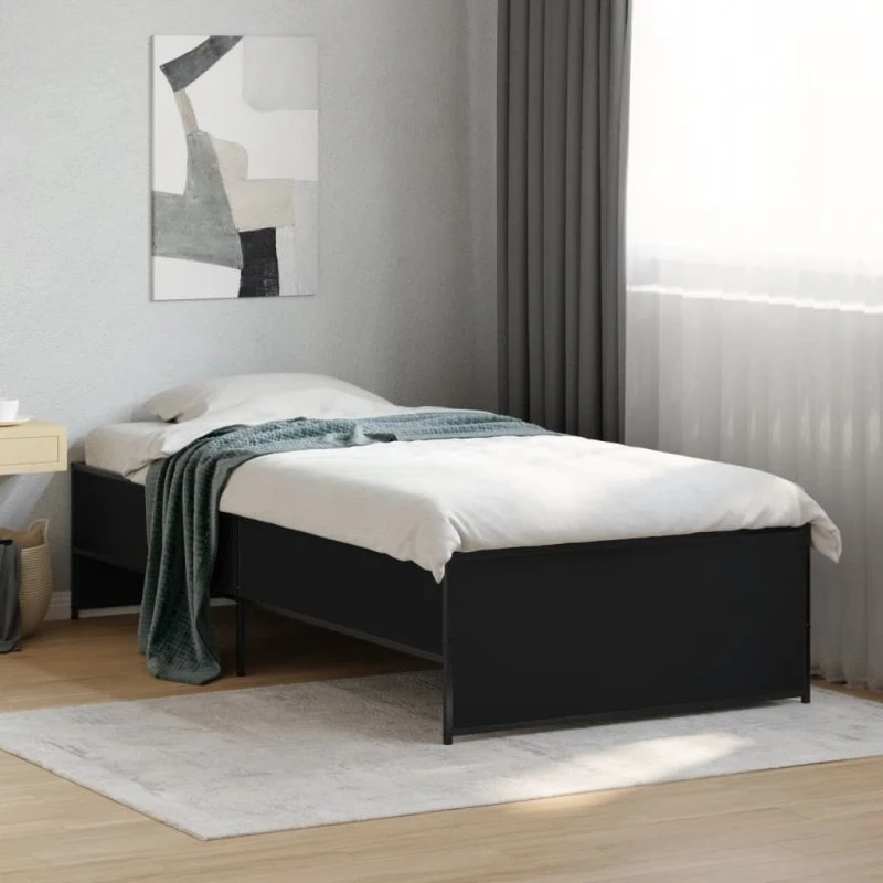 Sengeramme 90x190 cm i konstrueret træ og sort metal