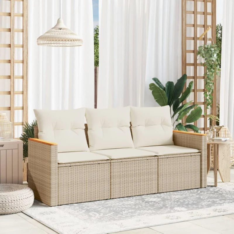 Sofasæt til haven 3 dele i polyrattan med hynder, beige