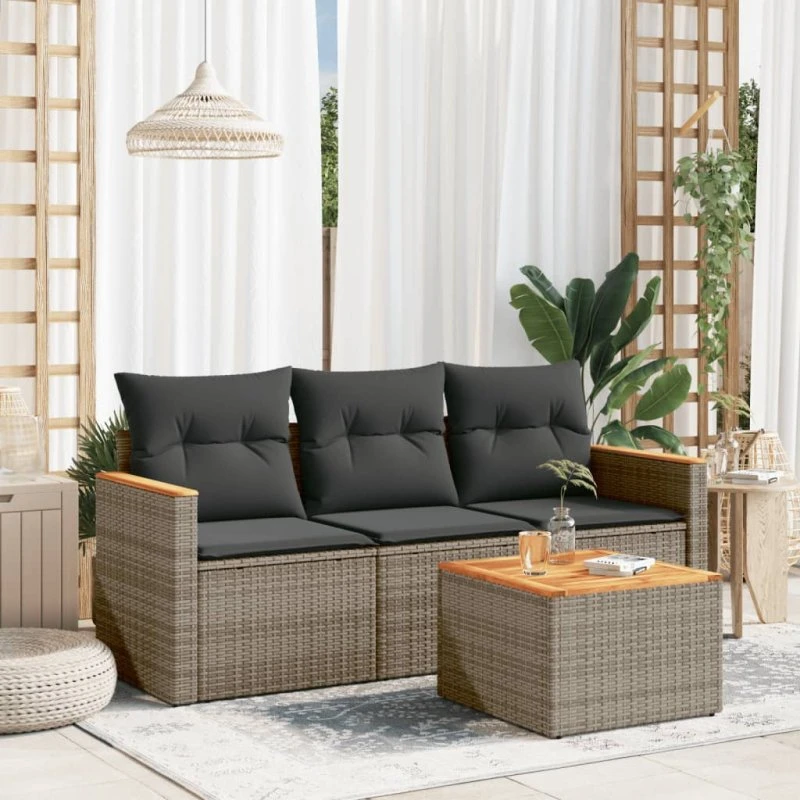 Sofasæt til haven 4 dele i polyrattan med hynder, grå