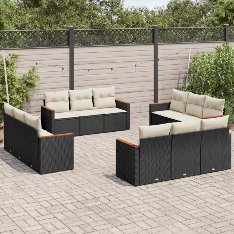 Havesofasæt polyrattan 12 dele med hynder - sort
