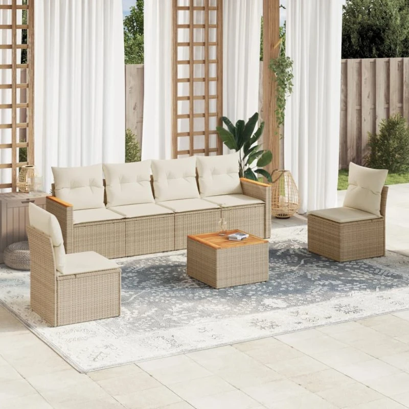 Sofasæt til haven 7 dele i beige polyrattan