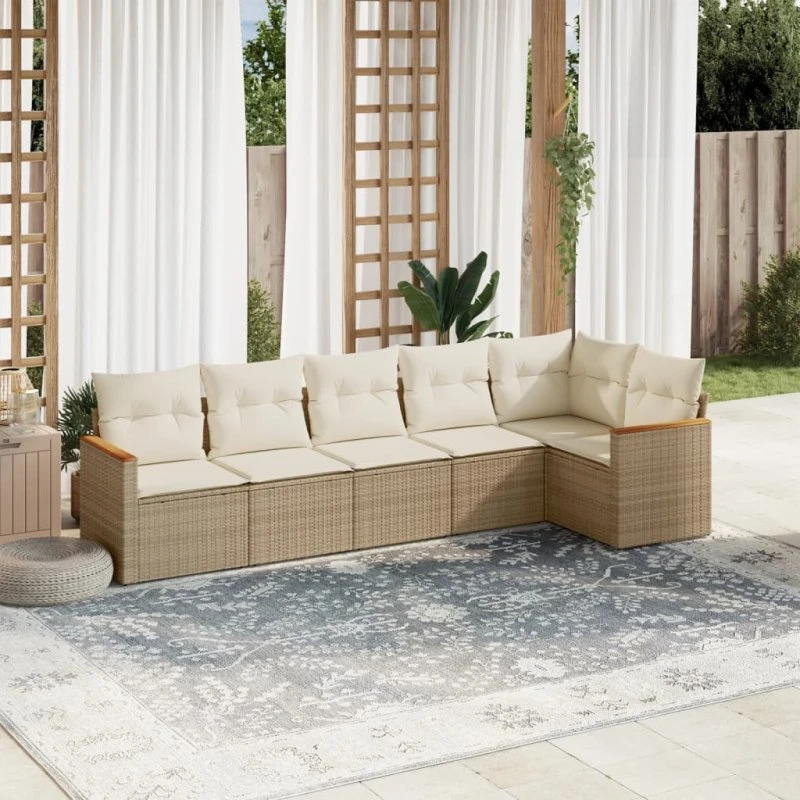 Sofasæt til haven 6 dele i polyrattan – beige med hynder