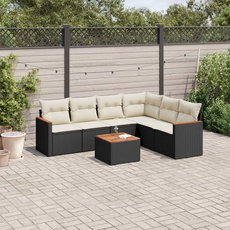 7-delers sofasæt til haven i polyrattan med hynder, sort