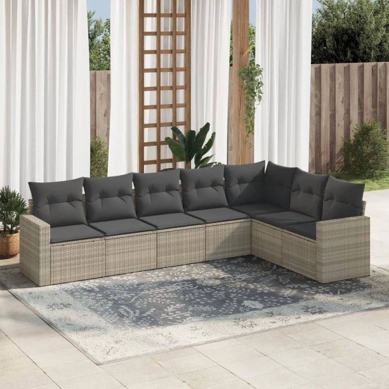Sofasæt til haven 7 dele i lysegrå polyrattan med hynder