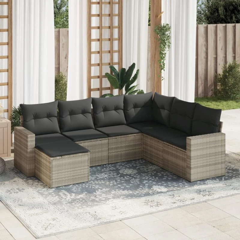 Sofasæt til haven 7 dele i lysegrå polyrattan