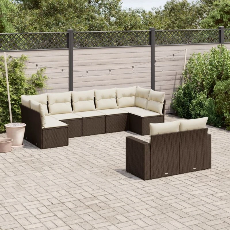 Sofasæt til haven 9 dele i polyrattan - brun