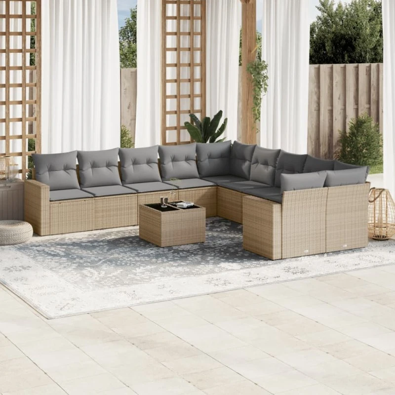 Havesofasæt 11 dele i polyrattan - beige