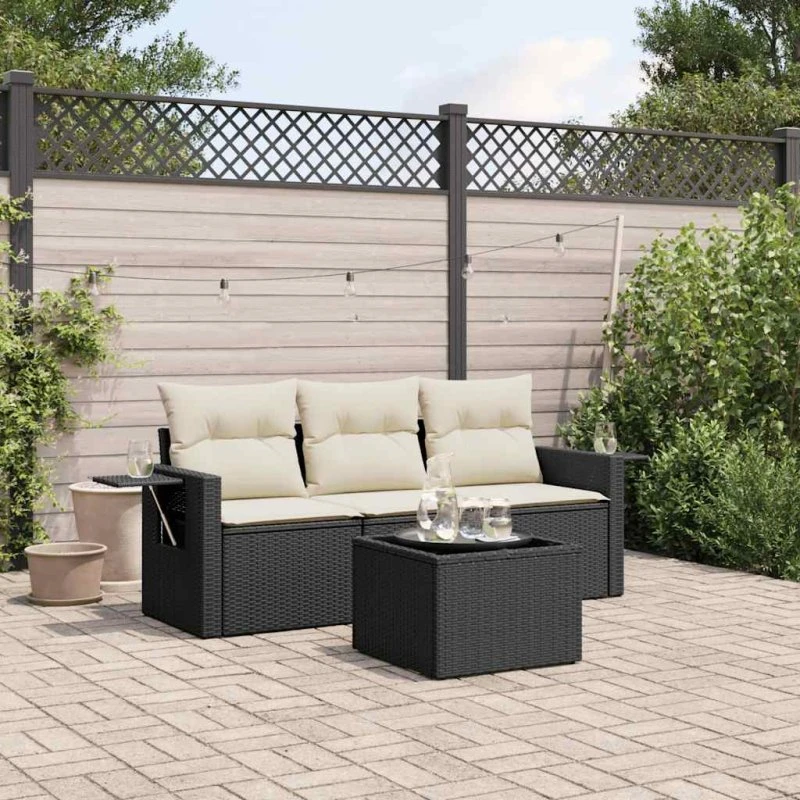 Sofasæt til haven 4 dele i sort polyrattan