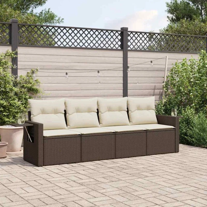 Sofasæt til haven 4 dele i brun polyrattan med hynder