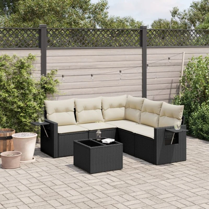 Sofasæt til haven 6 dele i polyrattan - sort