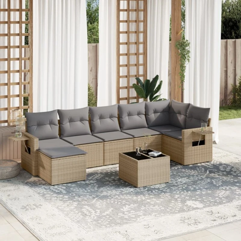 Sofasæt til haven 8 dele i beige polyrattan