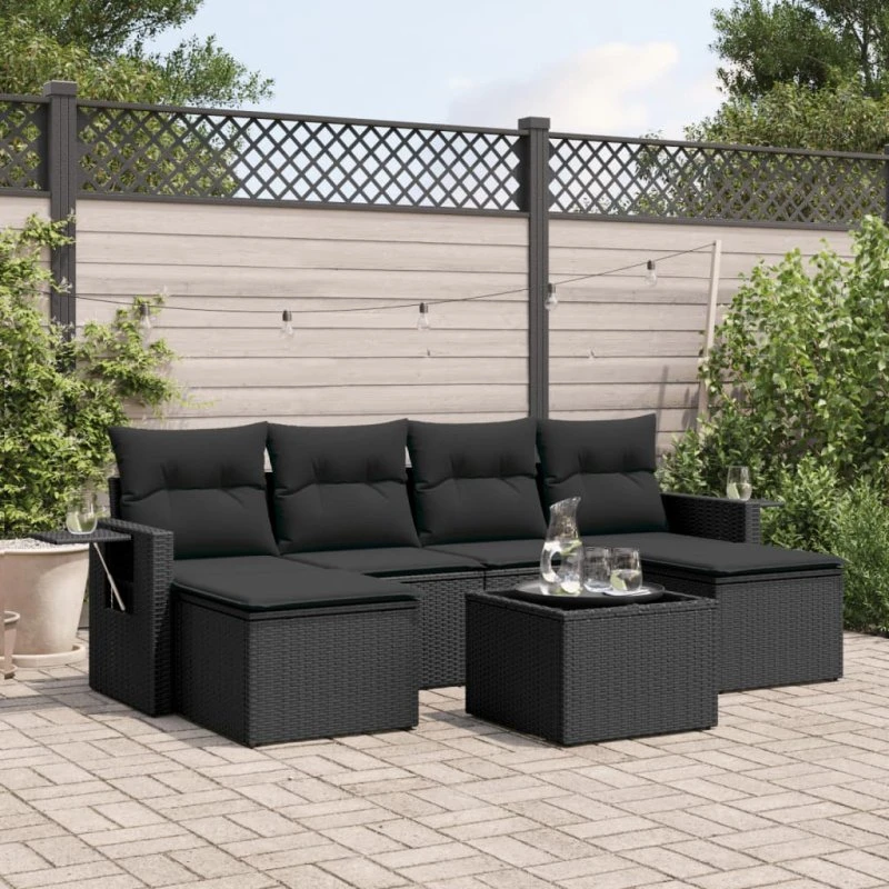 Sofasæt til haven 7 dele i polyrattan - sort