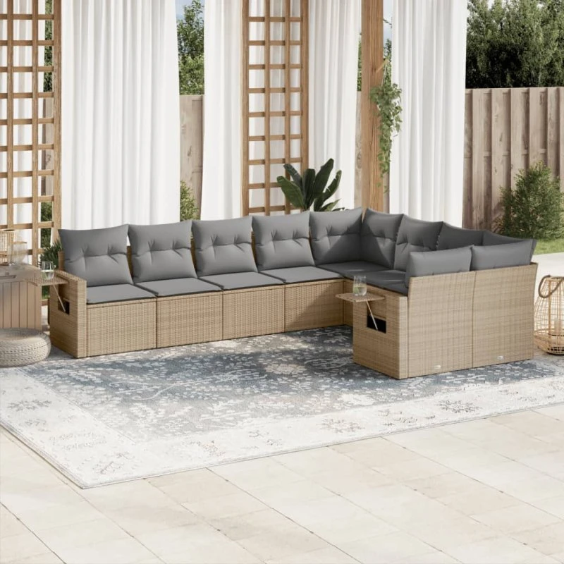 Sofasæt til haven 9 dele i beige polyrattan