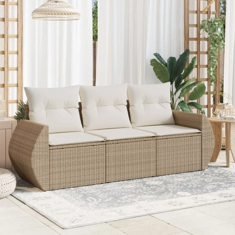 Sofasæt til haven 3 dele i polyrattan - beige