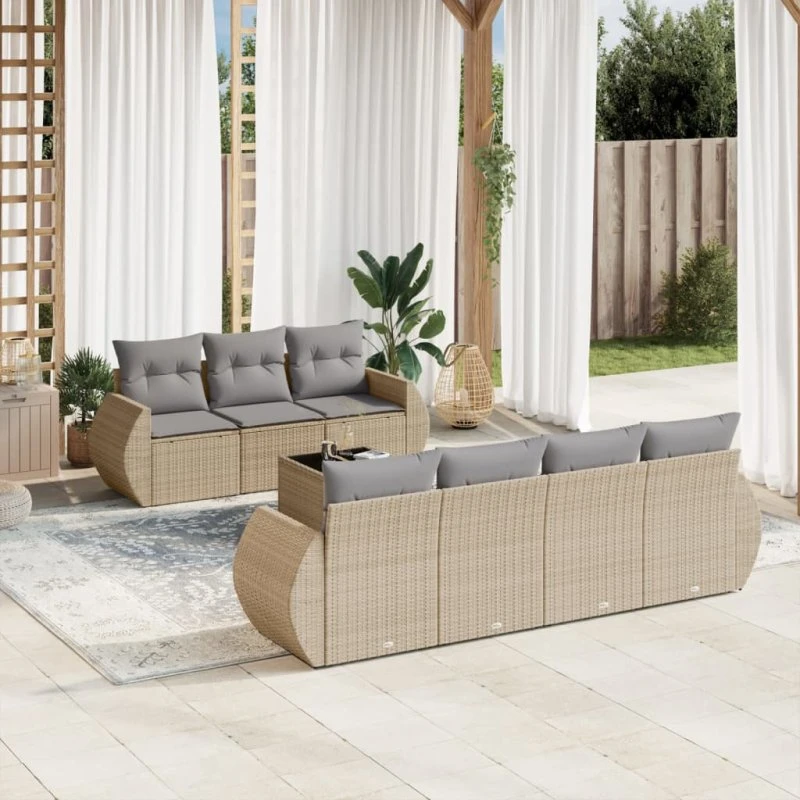 Sofasæt til haven 8 dele i polyrattan med hynder - beige