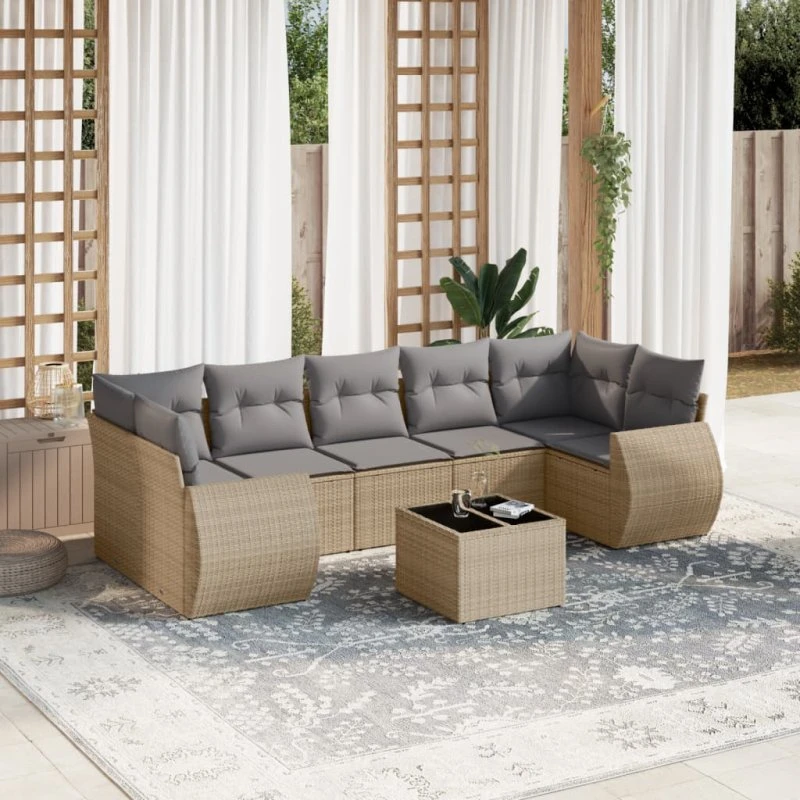 Sofasæt til haven 8 dele i beige polyrattan