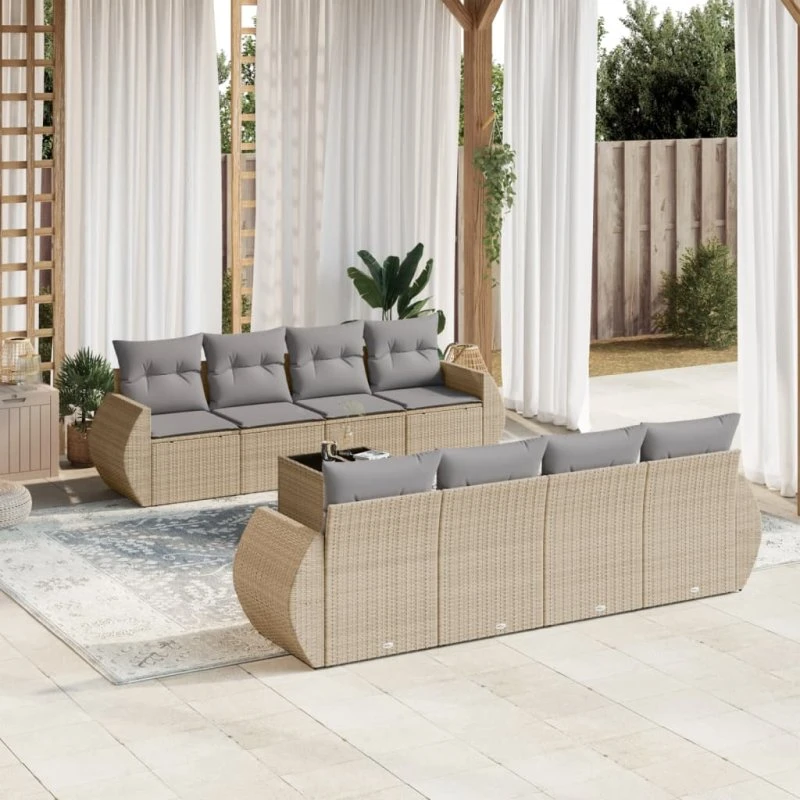 Sofasæt til haven 9 dele i beige polyrattan