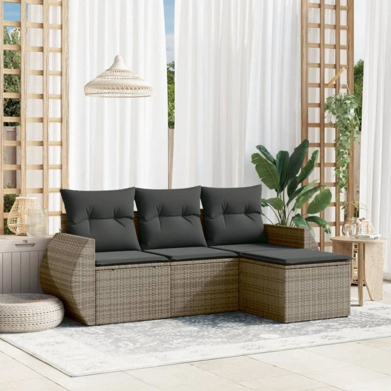 4-delers havemøbel sofasæt i grå polyrattan med hynder