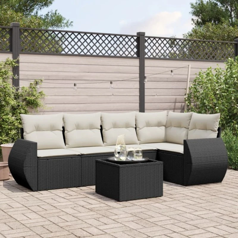 Sofasæt til haven 6 dele i polyrattan - sort