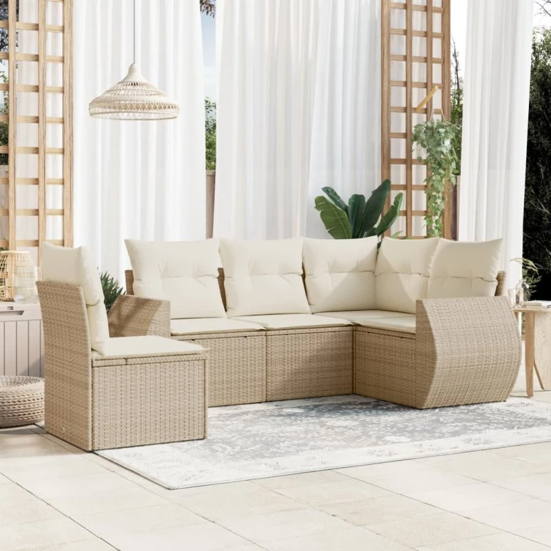 Havesofasæt 5 dele i polyrattan med hynder - Beige