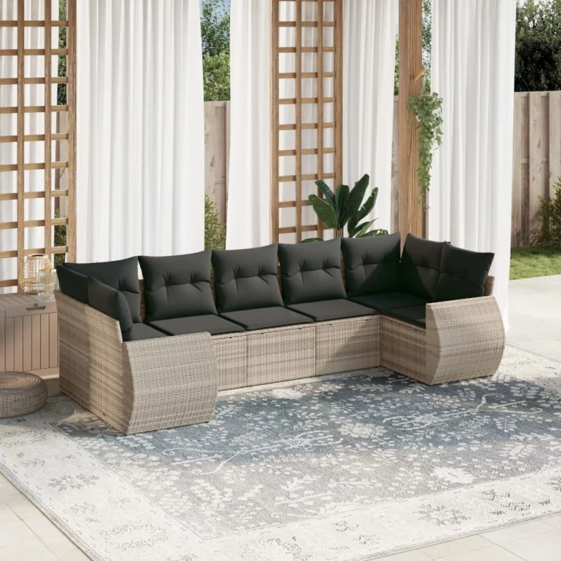 Sofasæt til haven 7 dele i lysegrå polyrattan