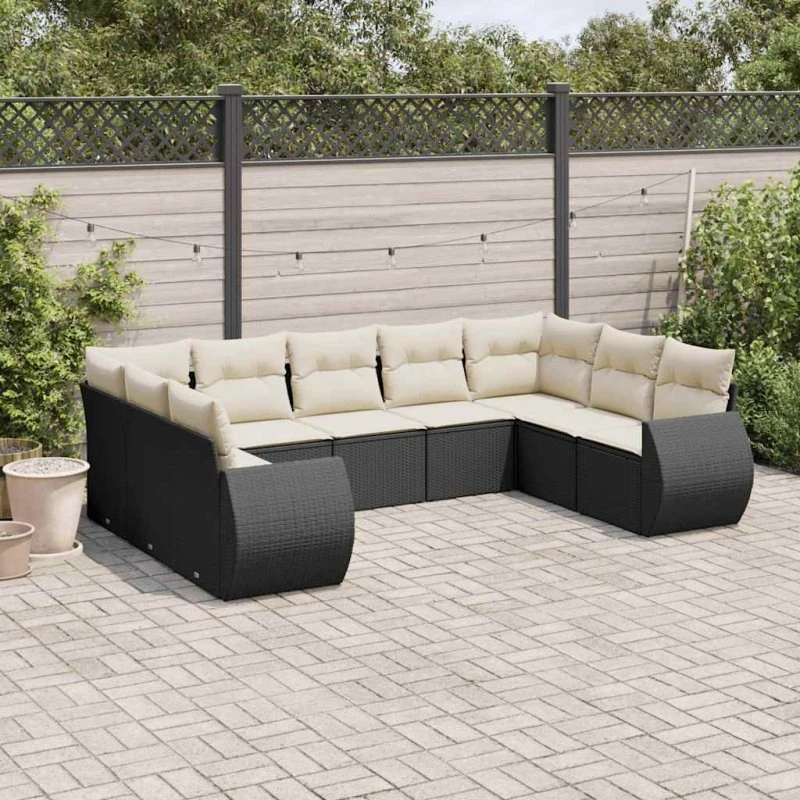 Sofasæt havemøbler 9 dele i sort polyrattan
