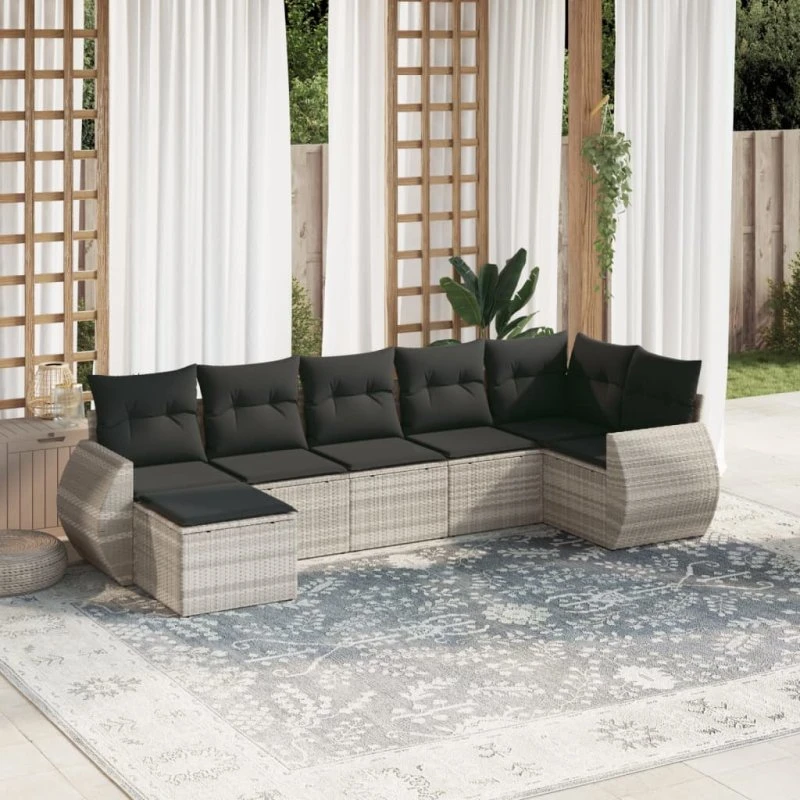 Sofasæt til haven 7 dele i lysegrå polyrattan – inkl. hynder