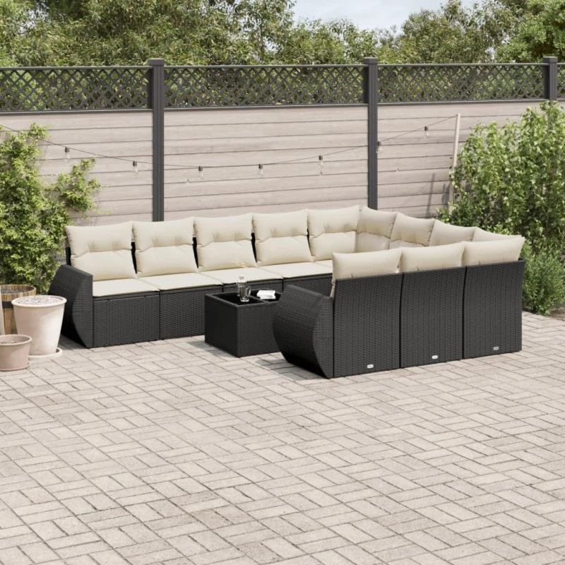 Polyrattan sofasæt 11 dele med hynder – sort