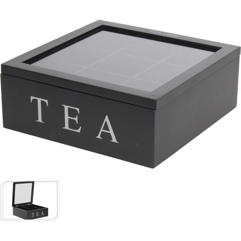 Teboks i MDF 9 rum – sort 23×23×9 cm